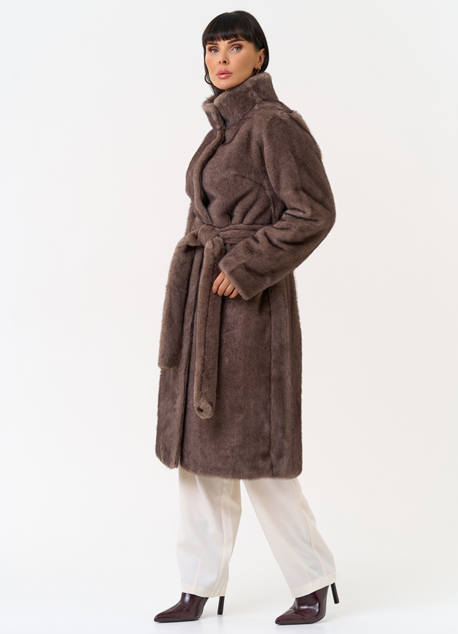 Женская шуба из эко меха с воротником стойкой модель № 31256 в рассрочку