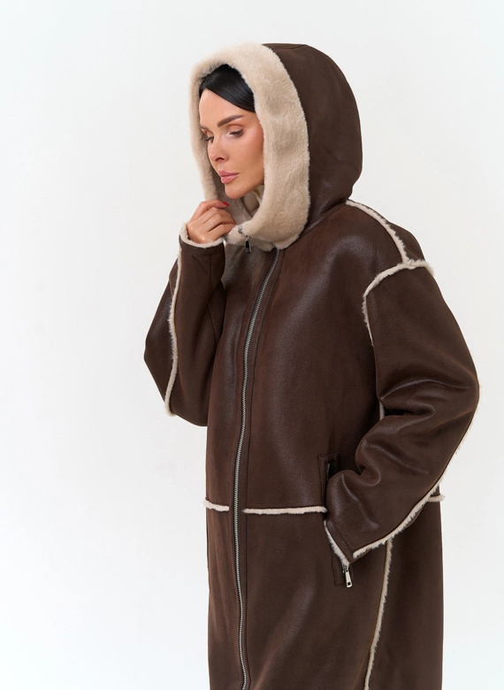 Женская дубленка из эко замши фото
