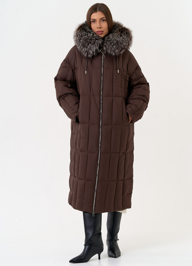 Женский пуховик с отделкой из чернобурой лисы модель № 31702 универмаг малина