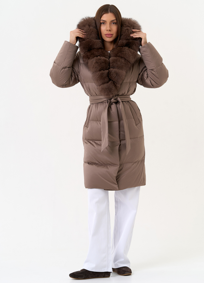 фото Женский пуховик с капюшоном из меха песца модель № 31449