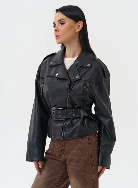 Куртка косуха из эко кожи черного цвета