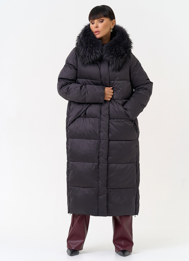 Женский пуховик с капюшоном из меха чернобурки модель № 31674 в рассрочку
