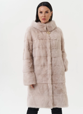 Светлая норковая шуба с капюшоном фото