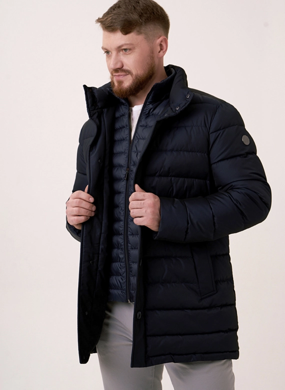 Куртка синего цвета прямая на био пухе фото