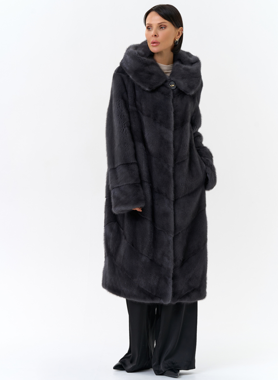 Длинная норковая шуба в сером цвете