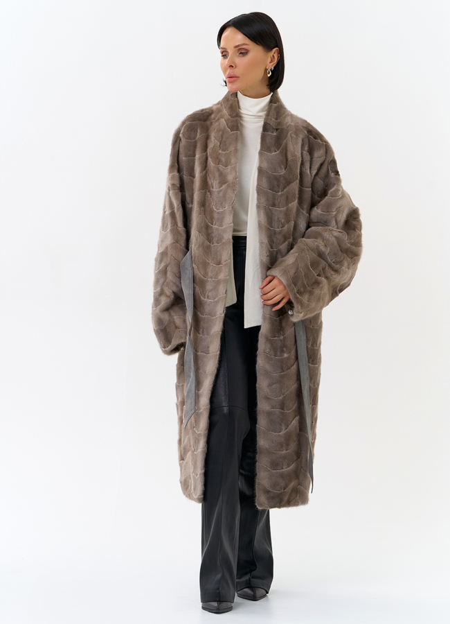 Шуба из меха норки с поясом модель № 31185 универмаг малина