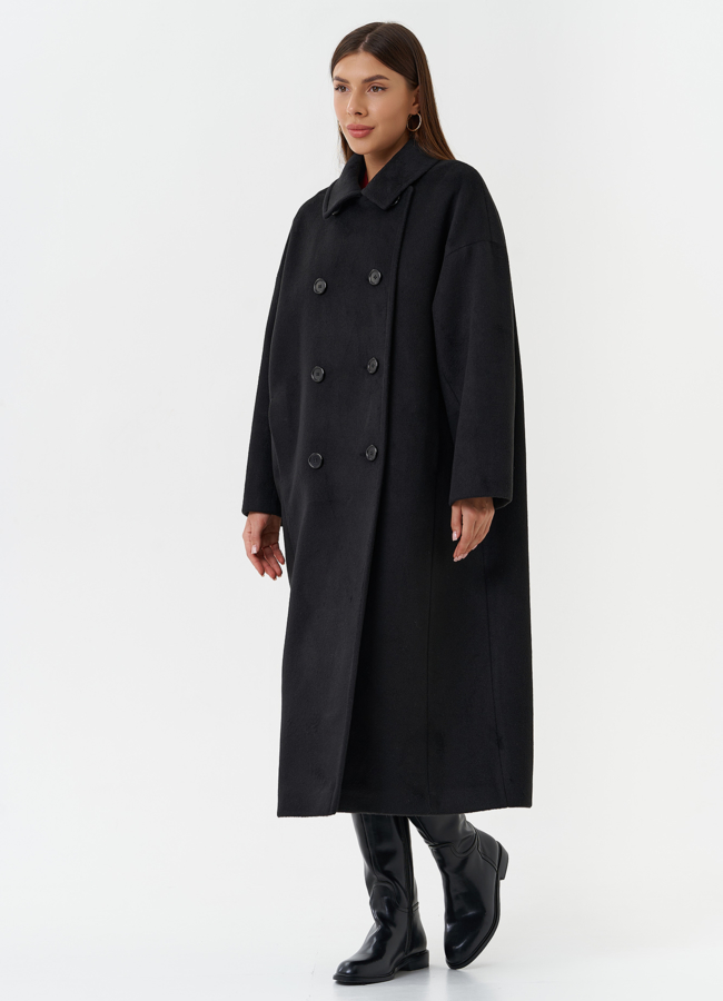 Длинное пальто черного цвета модель № 28101 в кредит