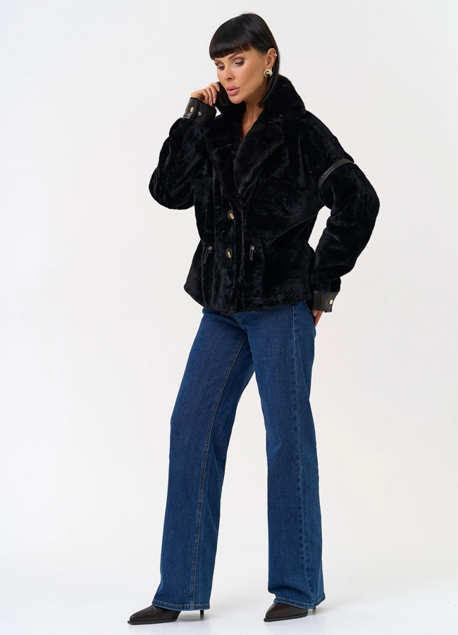 Женская короткая дубленка с английским воротником из меха норки модель № 31483 универмаг малина