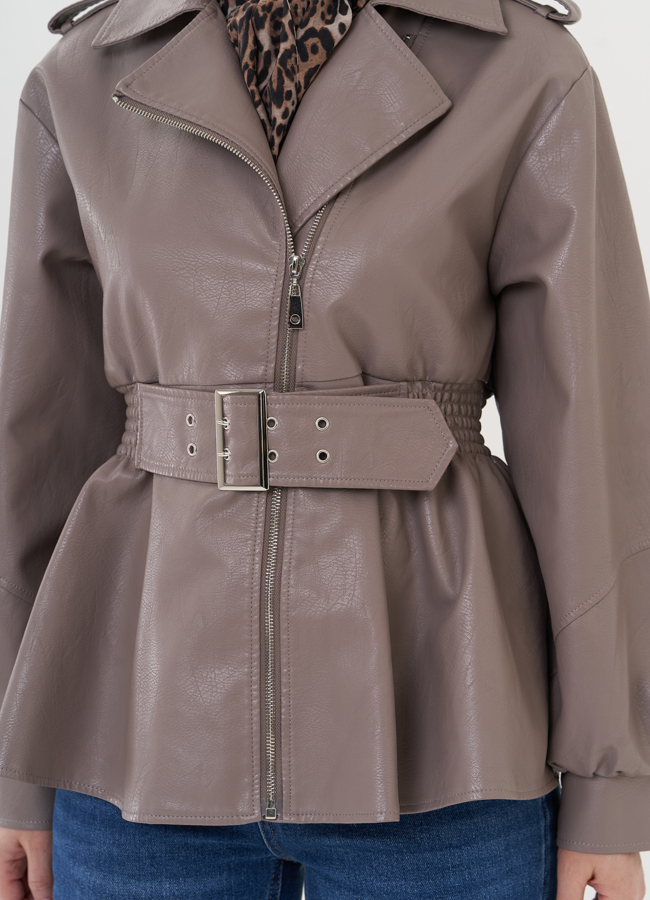 Куртка-косуха из эко кожи бежевого цвета модель № 26969 универмаг малина