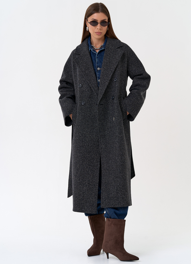 Женское пальто с отделкой из экокожи модель № 31336 универмаг малина