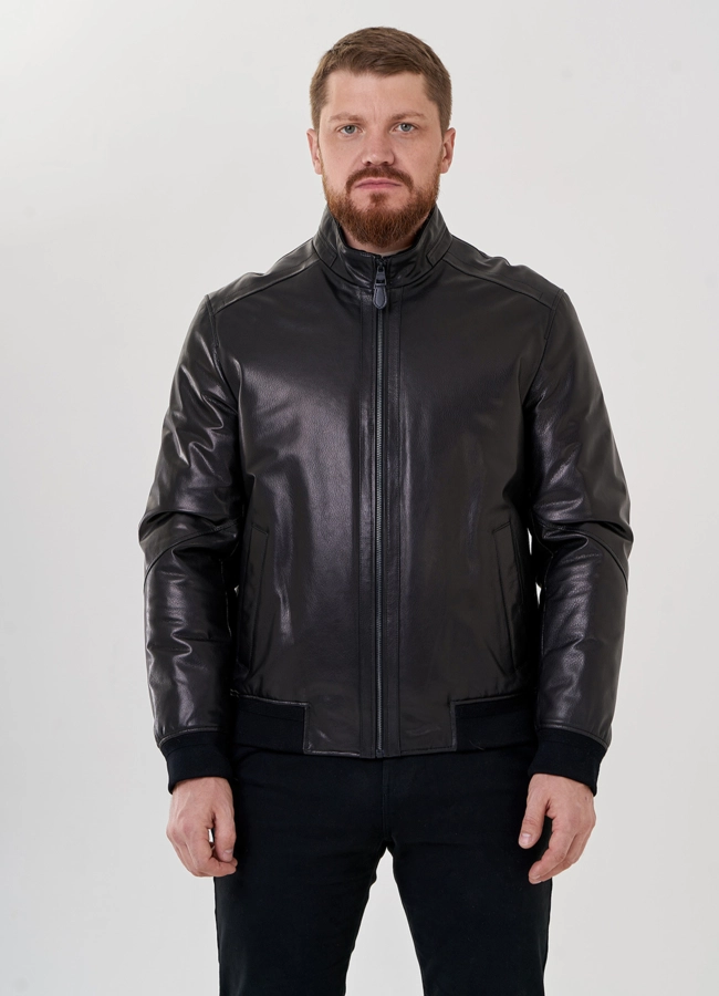 Куртка мужская черного цвета из натуральной кожи модель № 33105 в кредит фото