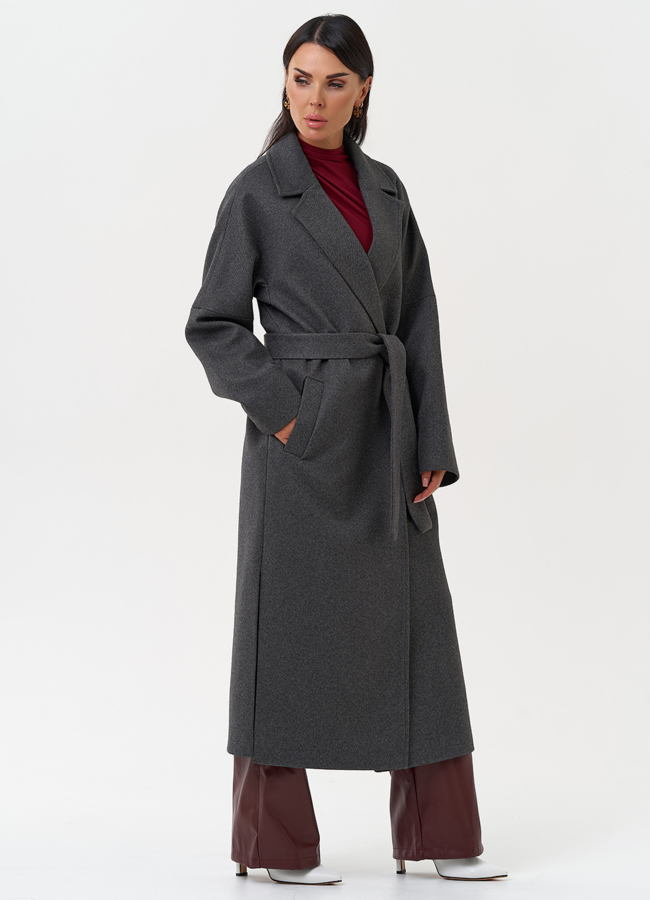 Длинное женское пальто с поясом модель № 31211 универмаг малина
