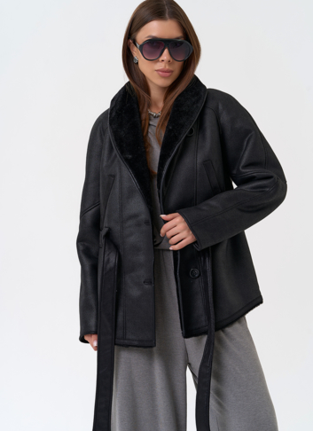 Женская дубленка из эко замши в стиле ретро