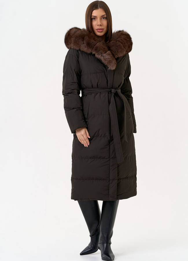 фото Женский пуховик с капюшоном из меха песца модель № 31431