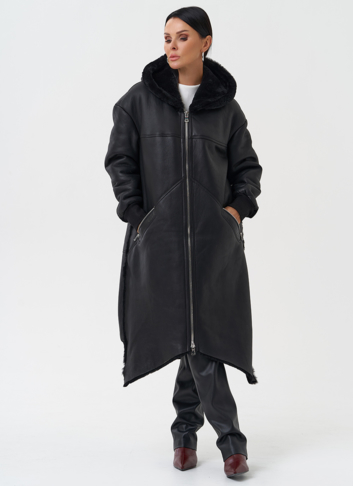 Натуральная дубленка с капюшоном