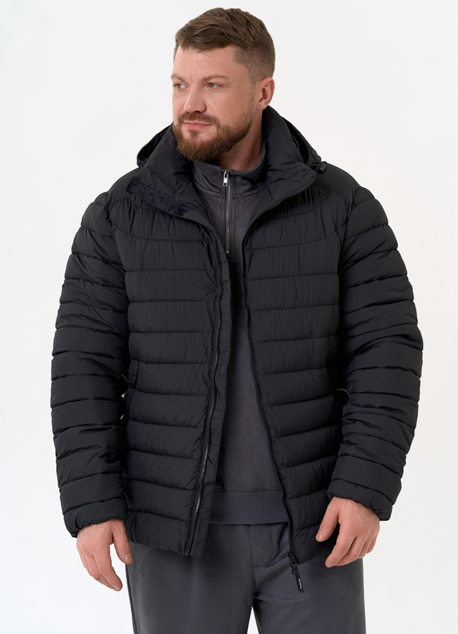 Мужской пуховик черного цвета модель № 31474 меха малина