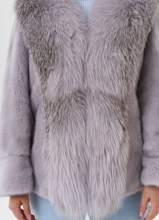 Укороченная норковая шуба с чернобуркой модель № 27585 универмаг малина