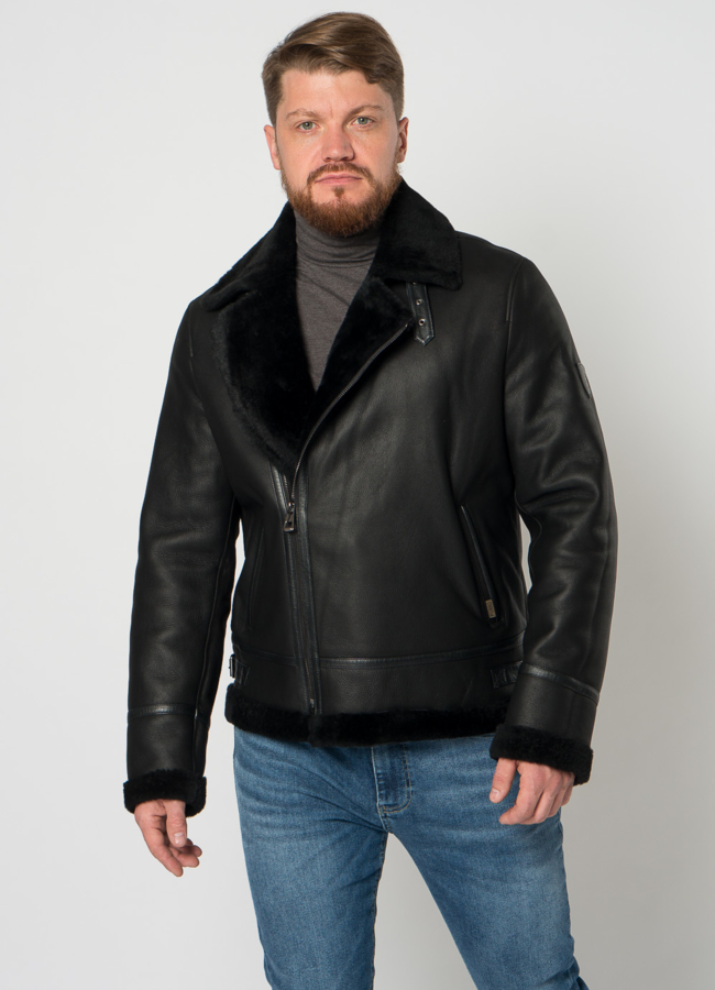 Мужская дубленка косуха в черном цвете модель № 21353 в кредит