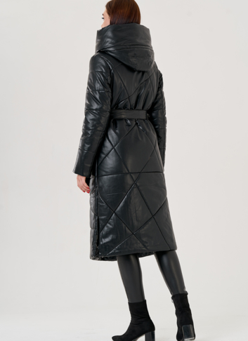 Черный длинный пуховик из эко кожи Malina Siberian