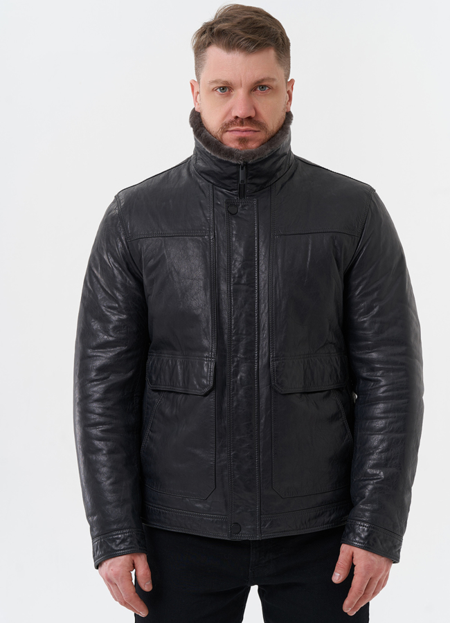 Куртка из натуральной кожи с отделкой из мутона модель № 28949 универмаг малина