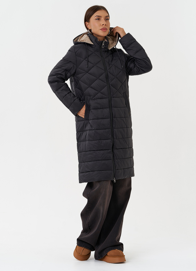 фото Стеганый пуховик с капюшоном модель № 28293