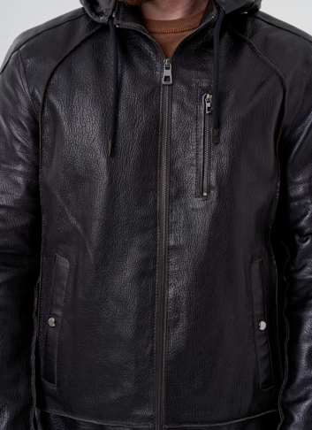 Мужская кожаная куртка с капюшоном