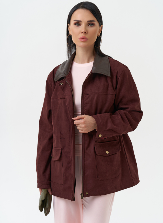 Женская парка из эко замши бордового цвета