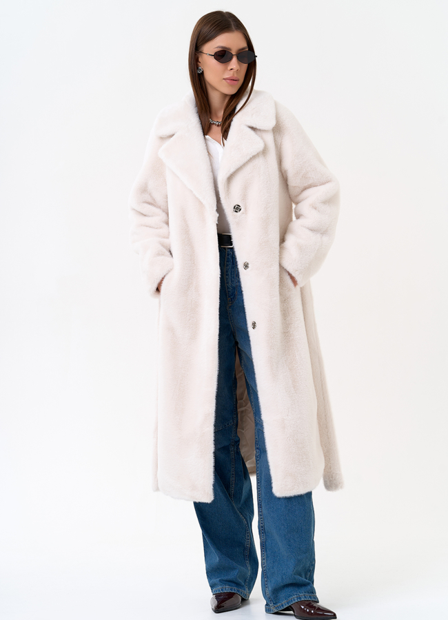 Женское пальто из эко меха с декоративными молниями модель № 31216 универмаг малина